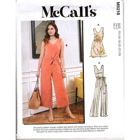 McCall's M8218 Misses 16 to 24 Jumpsuit, Romper and Belt Uncut Sewing Pattern - Picture 1 of 2